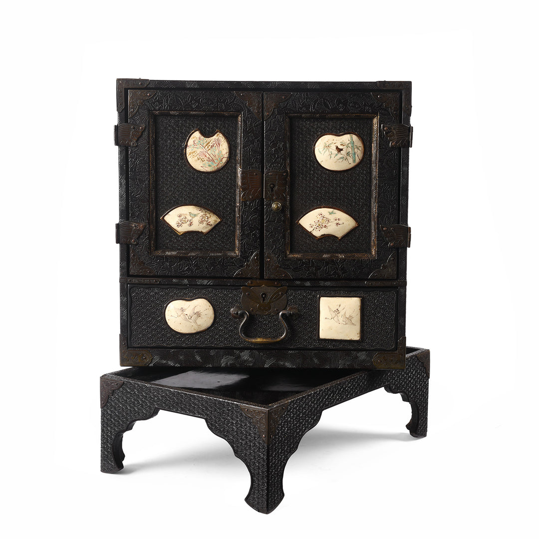 Japanese Black Lacquer Kodansu Jewellery Cabinet - Meiji Period