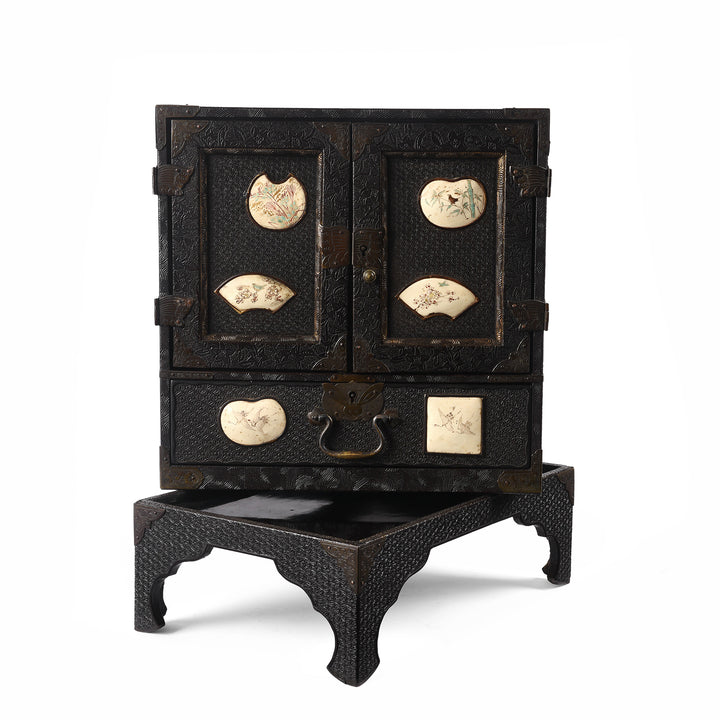 Japanese Black Lacquer Kodansu Jewellery Cabinet - Meiji Period