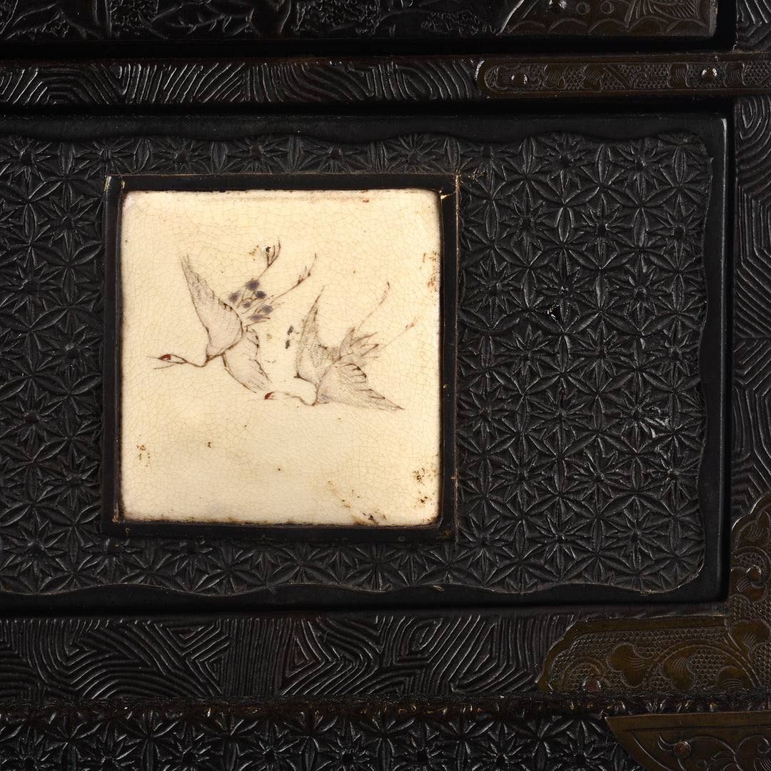 Japanese Black Lacquer Kodansu Jewellery Cabinet - Meiji Period