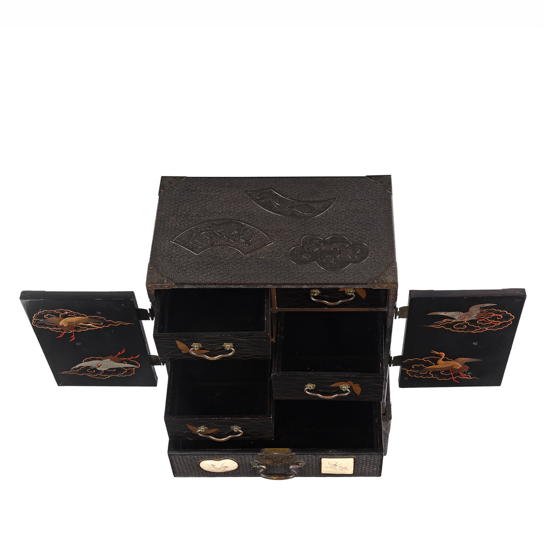 Japanese Black Lacquer Kodansu Jewellery Cabinet - Meiji Period