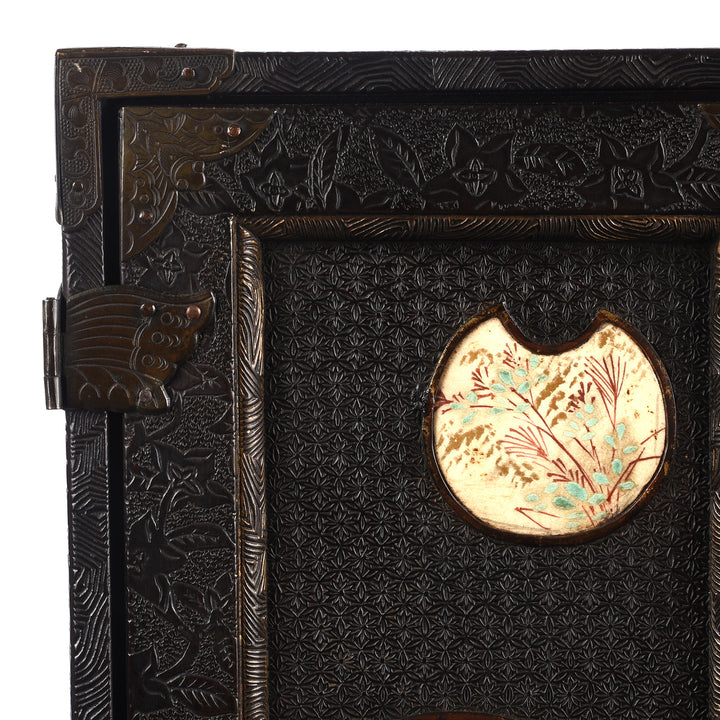 Japanese Black Lacquer Kodansu Jewellery Cabinet - Meiji Period