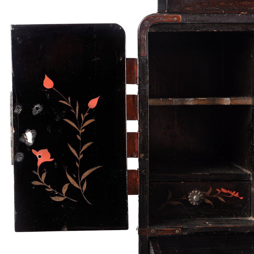 Detail From Antique Japanese Black Lacquer Kodansu Jewellery Cabinet - Meiji Period | Indigo Antiques