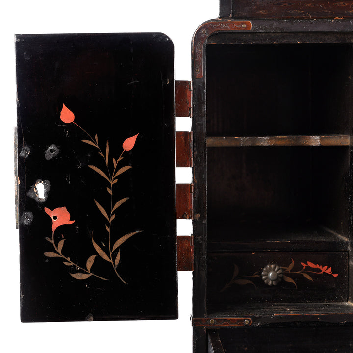 Detail From Antique Japanese Black Lacquer Kodansu Jewellery Cabinet - Meiji Period | Indigo Antiques