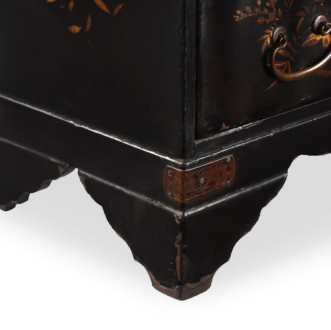 Corner Detail From Antique Japanese Black Lacquer Kodansu Jewellery Cabinet - Meiji Period | Indigo Antiques