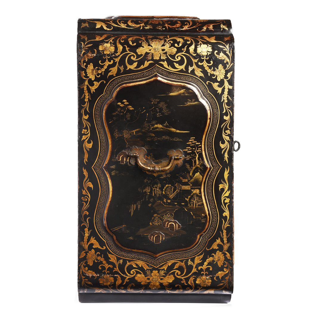 Side Of Antique Gilt Black Lacquer Chinoiserie Export Shrine Cabinet | Indigo Antiques