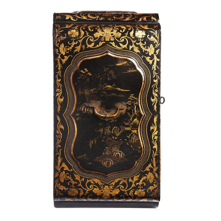 Side Of Antique Gilt Black Lacquer Chinoiserie Export Shrine Cabinet | Indigo Antiques