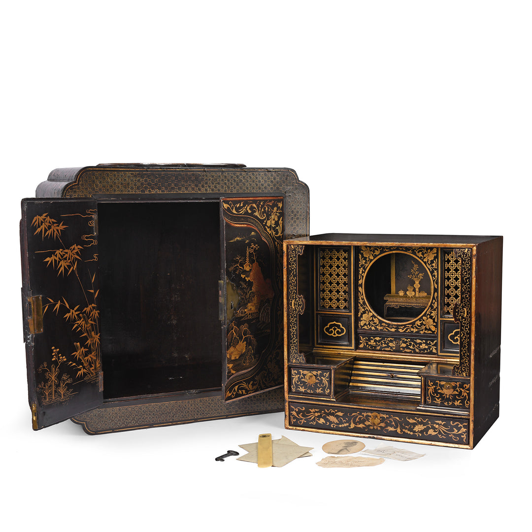 Antique Gilt Black Lacquer Chinoiserie Export Shrine Cabinet | Indigo Antiques