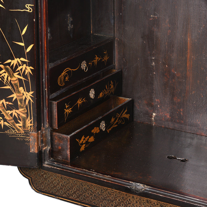 Antique Gilt Black Lacquer Chinoiserie Export Shrine Cabinet | Indigo Antiques