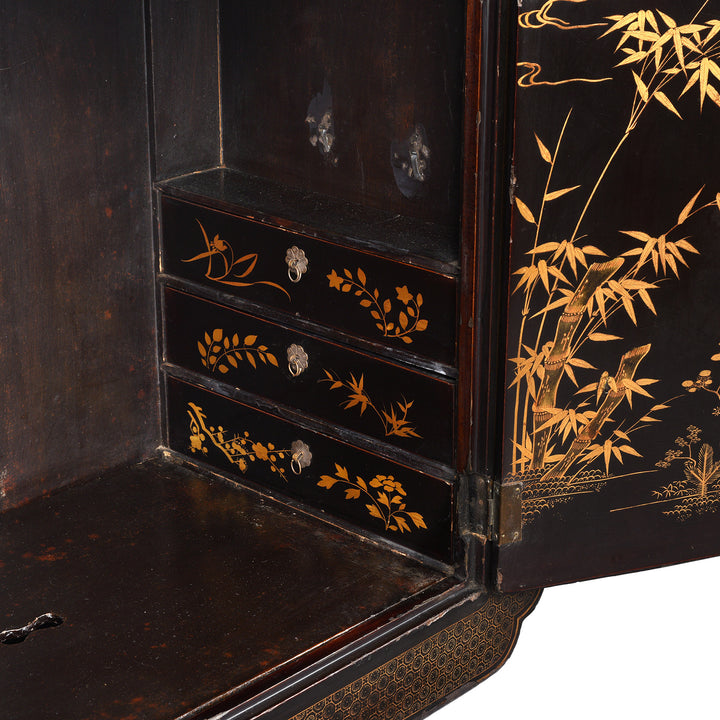 Antique Gilt Black Lacquer Chinoiserie Export Shrine Cabinet | Indigo Antiques