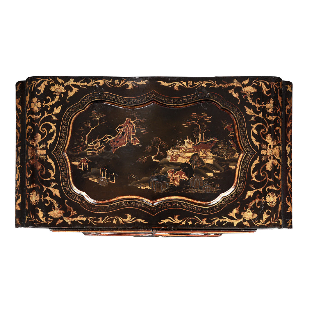 Top Of Antique Gilt Black Lacquer Chinoiserie Export Shrine Cabinet | Indigo Antiques