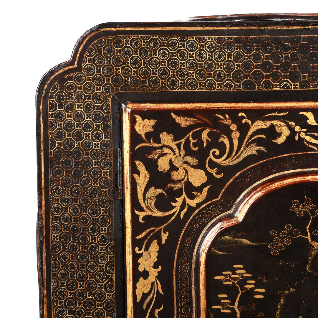 Detail From Antique Gilt Black Lacquer Chinoiserie Export Shrine Cabinet | Indigo Antiques