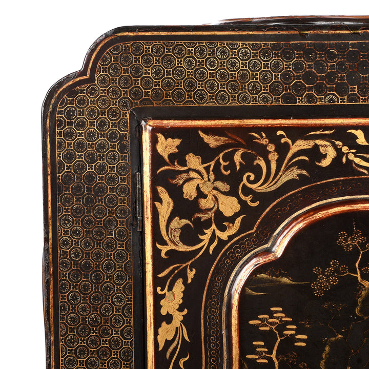Detail From Antique Gilt Black Lacquer Chinoiserie Export Shrine Cabinet | Indigo Antiques