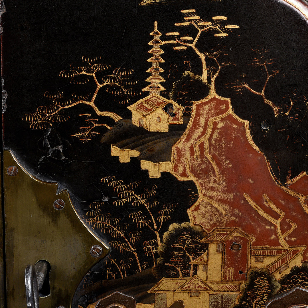 Detail FromAntique Gilt Black Lacquer Chinoiserie Export Shrine Cabinet | Indigo Antiques