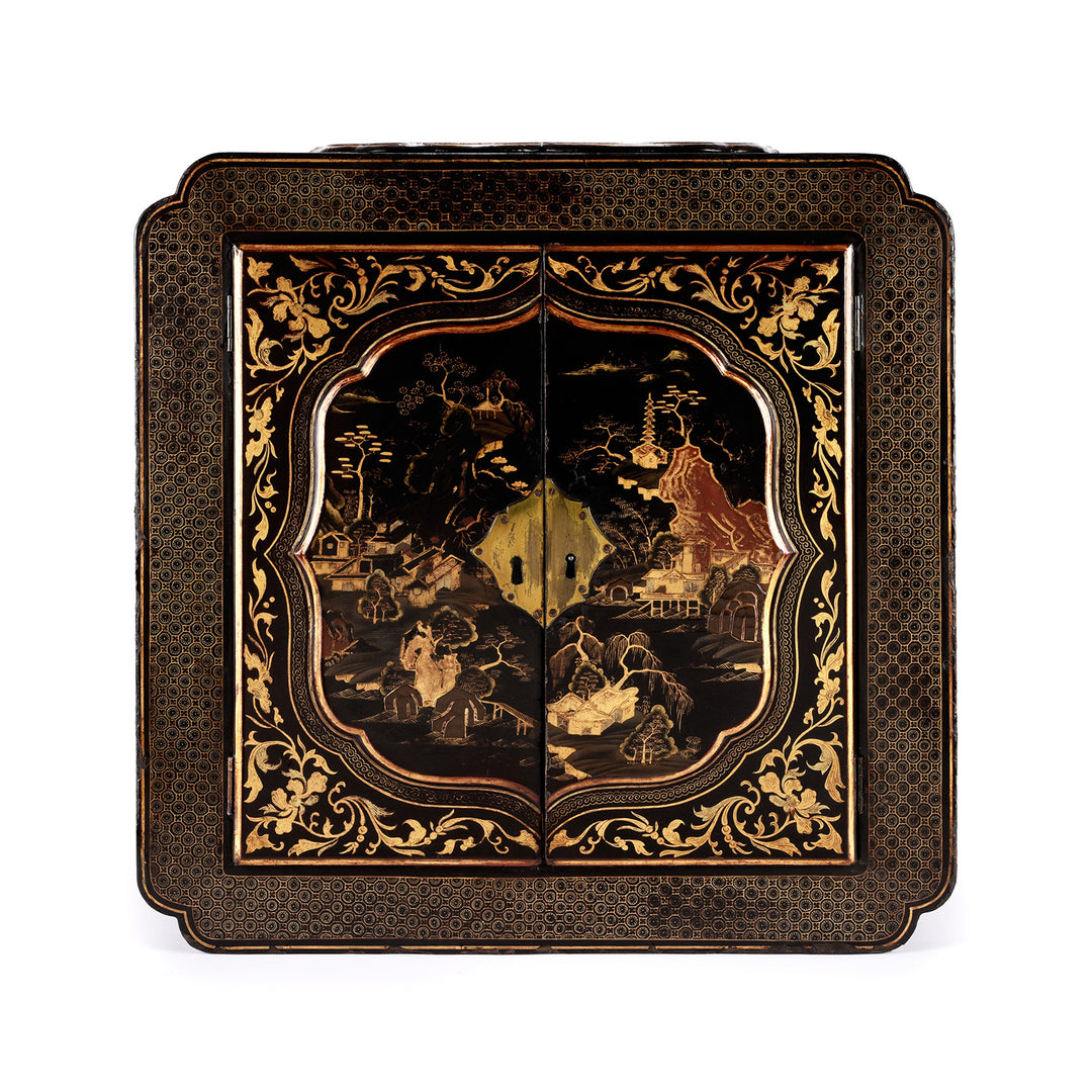 Antique Gilt Black Lacquer Chinoiserie Export Shrine Cabinet | Indigo Antiques