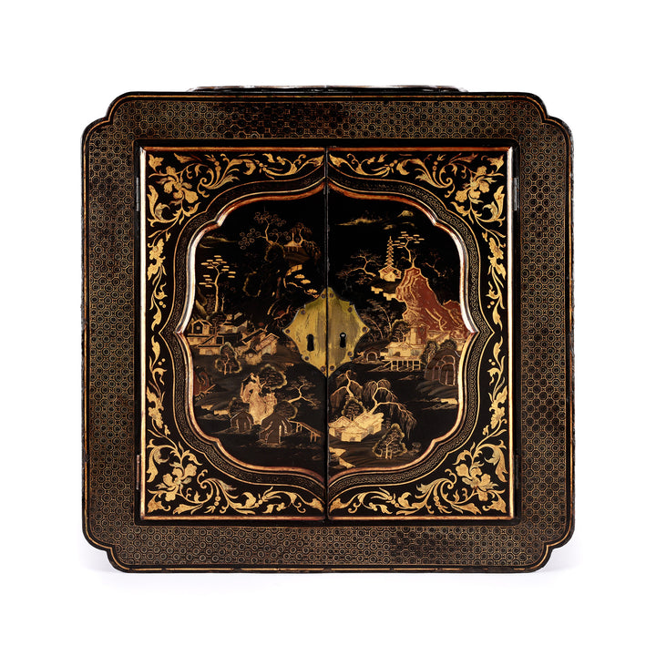 Antique Gilt Black Lacquer Chinoiserie Export Shrine Cabinet | Indigo Antiques