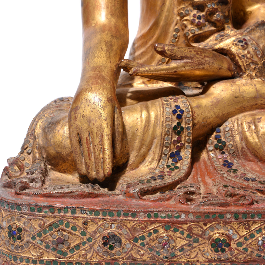 Hand Detail From Antique Gilded Teak Burmese Sitting Buddha from Mandalay - Ca 1910 | Indigo Antiques