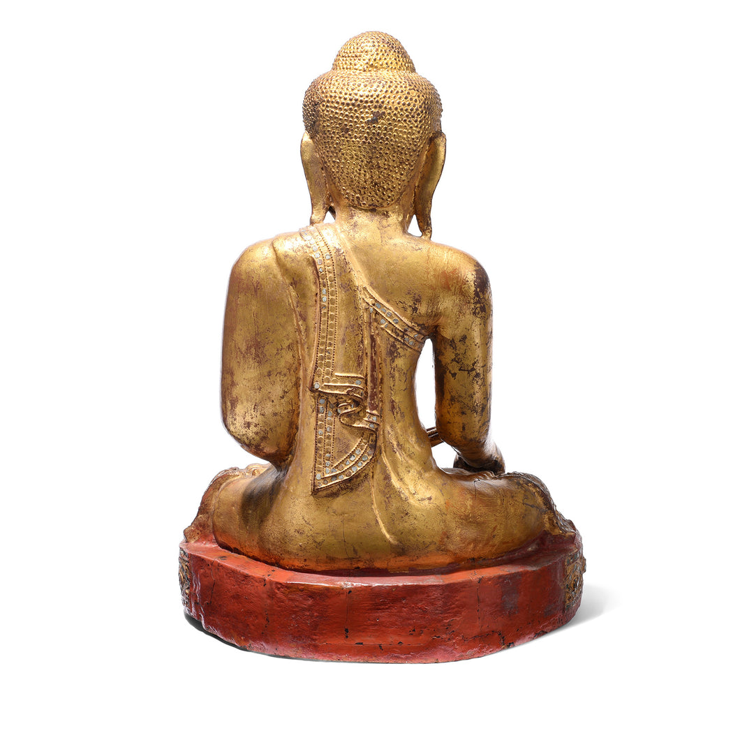 Back Of Antique Gilded Teak Burmese Sitting Buddha from Mandalay - Ca 1910 | Indigo Antiques