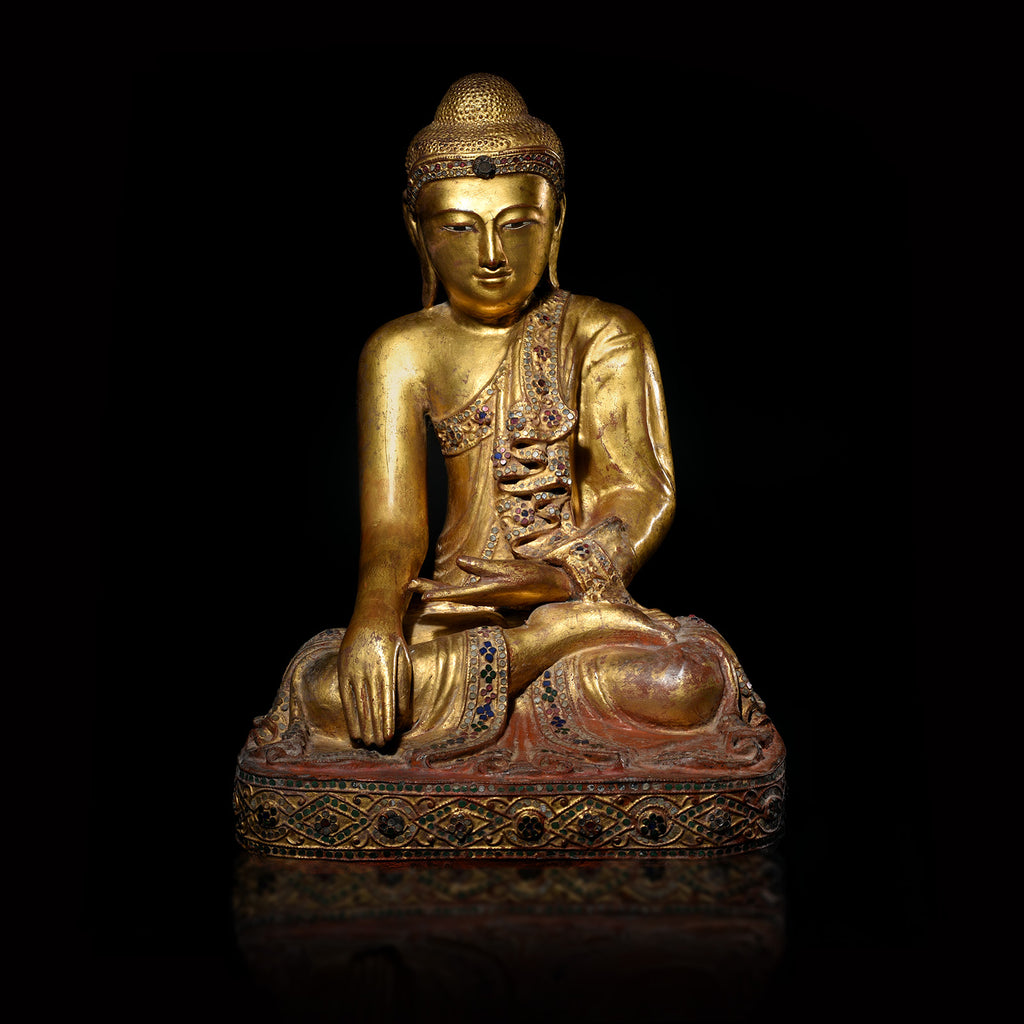Sitting Gilt Teak Mandalay Buddha - Ca 1910