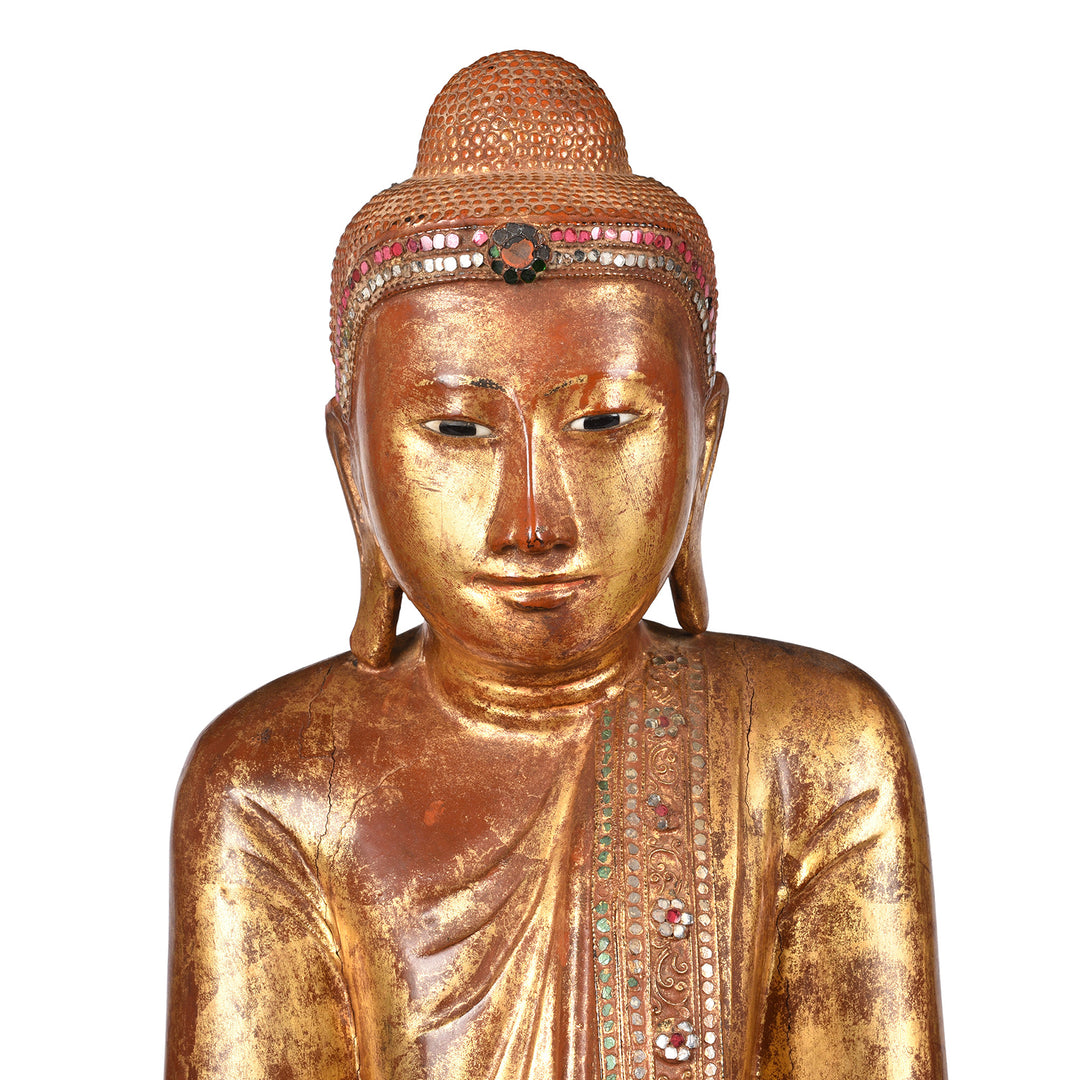 Detail From Antique Gilded Teak Burmese Standing Buddha from Mandalay | Indigo Antiques