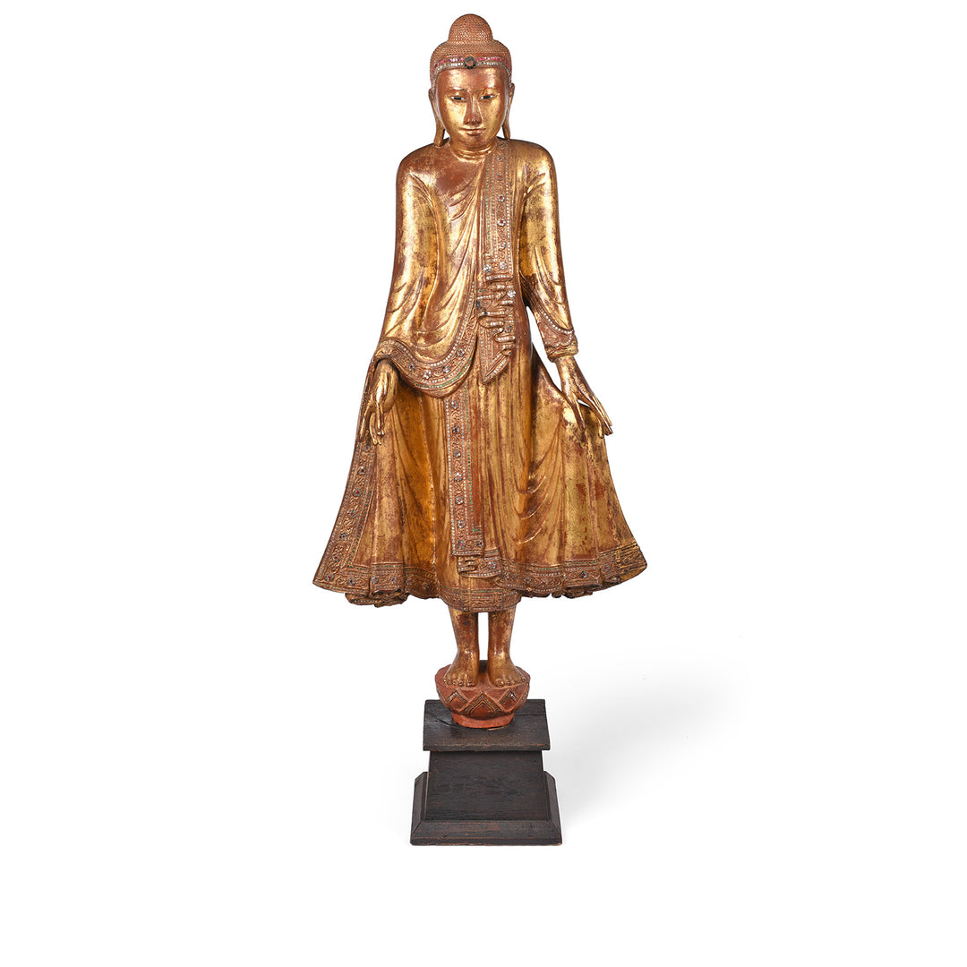 Antique Gilded Teak Burmese Standing Buddha from Mandalay | Indigo Antiques