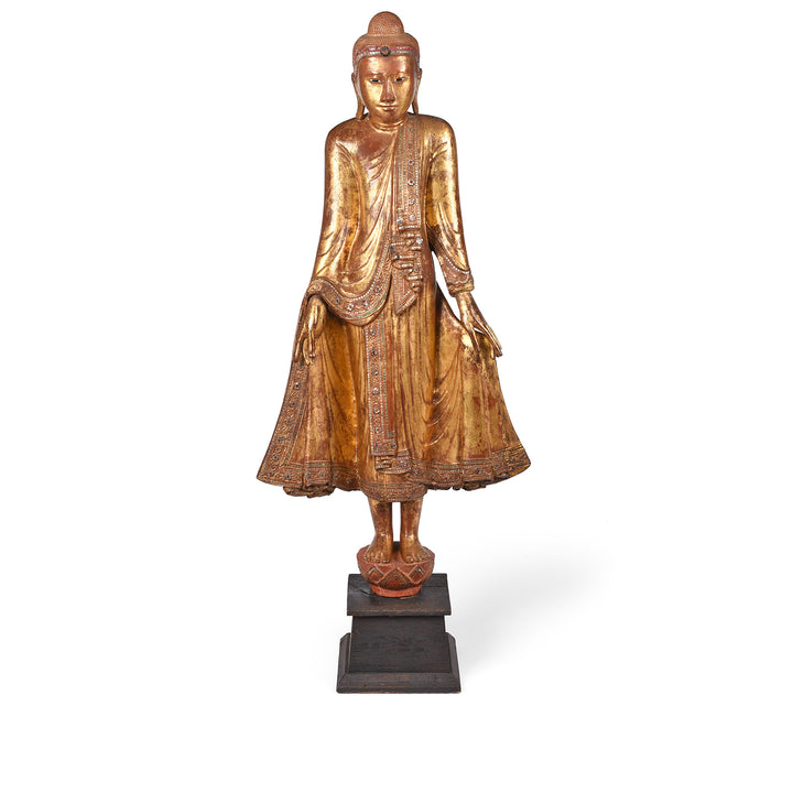 Antique Gilded Teak Burmese Standing Buddha from Mandalay | Indigo Antiques
