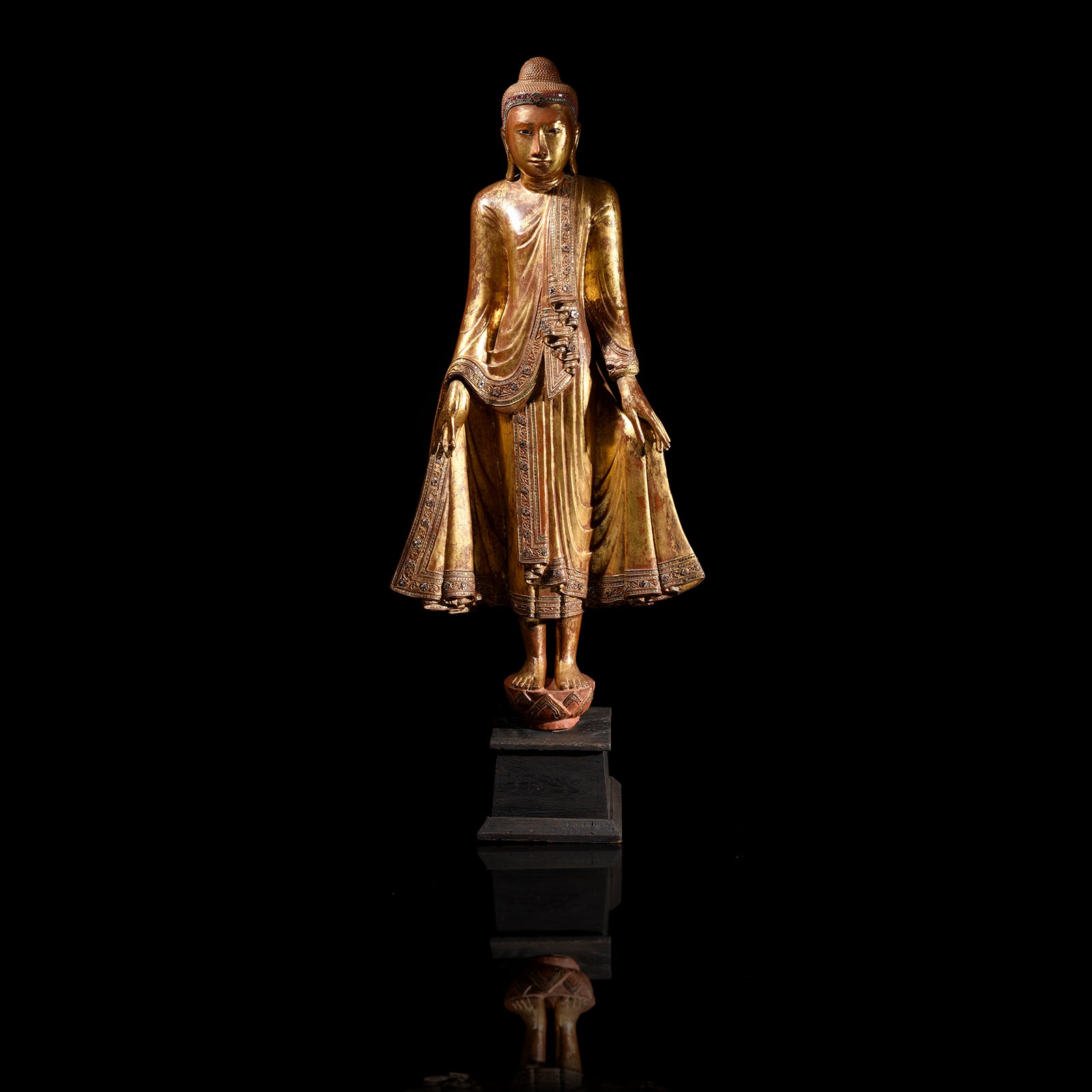 Antique Gilded Teak Burmese Standing Buddha from Mandalay | Indigo Antiques