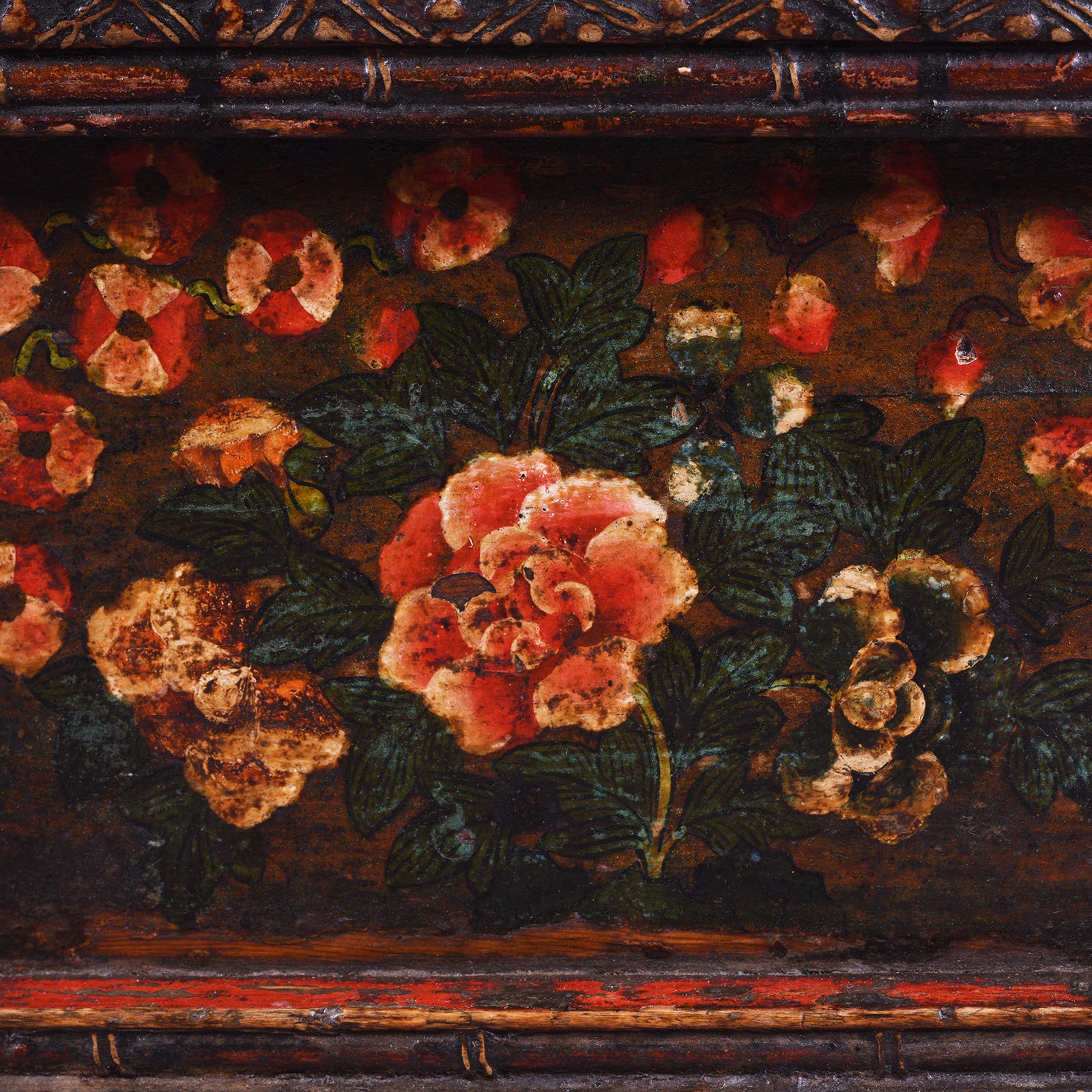 Paintwork Detail From Antique Painted Choksar Prayer Table from Tibet | Indigo Antiques