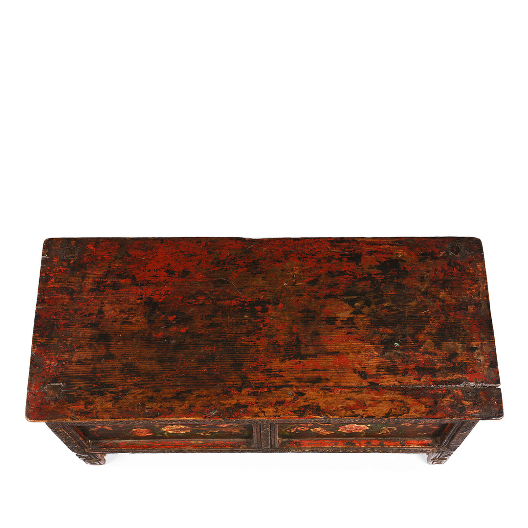 Top Down View Of Antique Painted Choksar Prayer Table from Tibet | Indigo Antiques