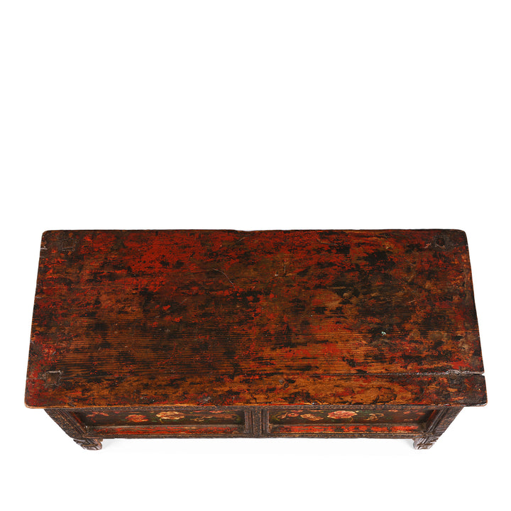 Top Down View Of Antique Painted Choksar Prayer Table from Tibet | Indigo Antiques