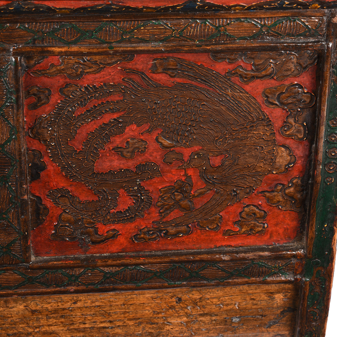 Bird Detail From Antique Painted Dragon Choksar Prayer Table from Tibet | Indigo Antiques
