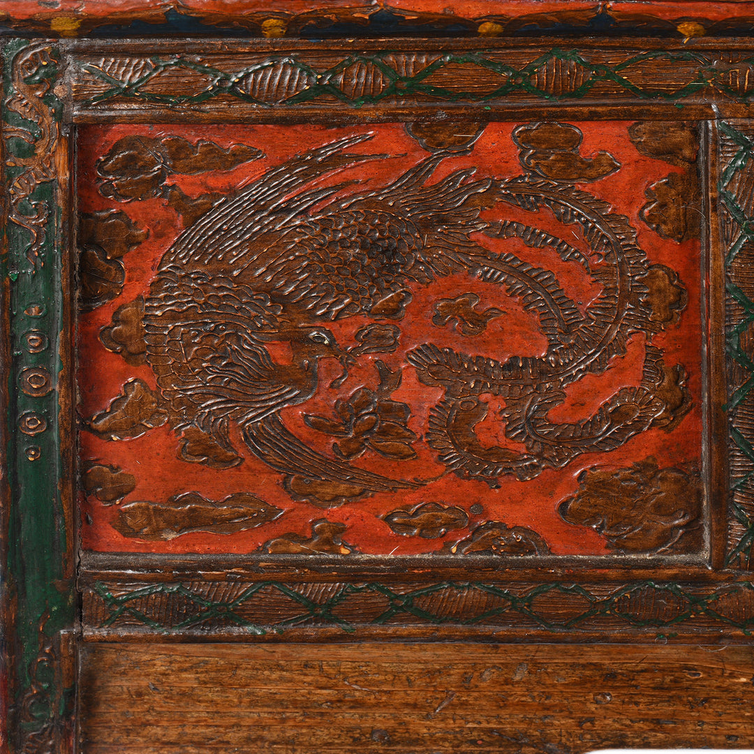 Bird Detail From Antique Painted Dragon Choksar Prayer Table from Tibet | Indigo Antiques