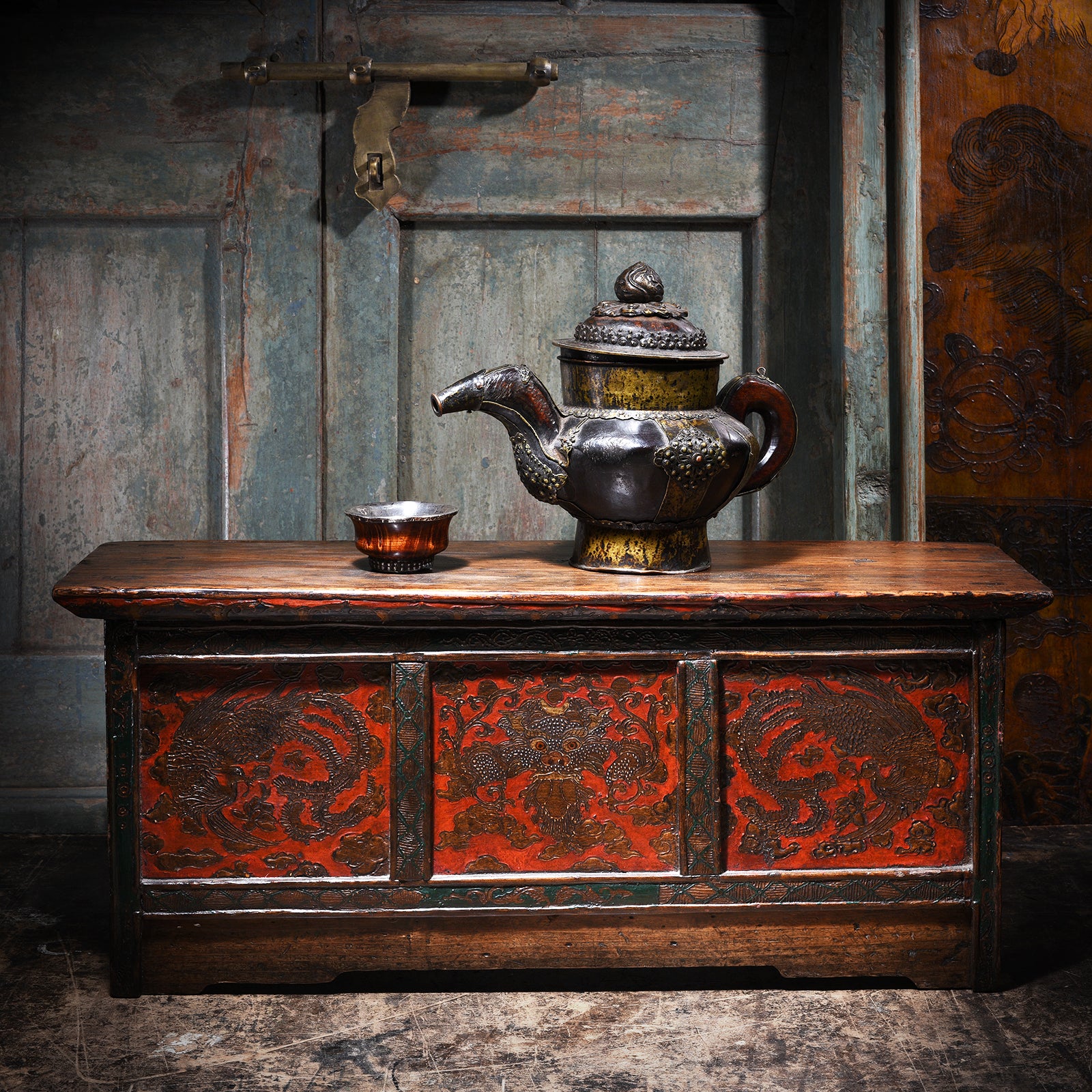 Painted Tibetan Prayer Table - 19thC Painted Tibetan Prayer Table - 19thC