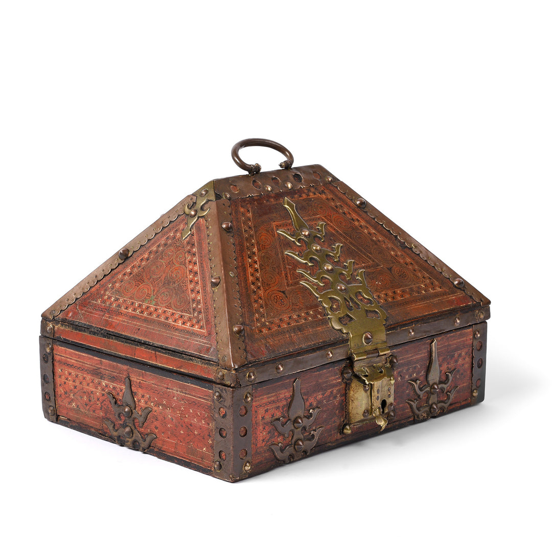Angled View Of Antique Painted Betel Nut Box From Kerala | Indigo Antiques