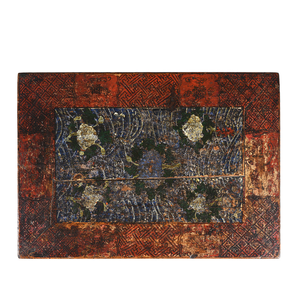 Top Down View Of Antique Painted Choksar Prayer Table from Tibet | Indigo Antiques