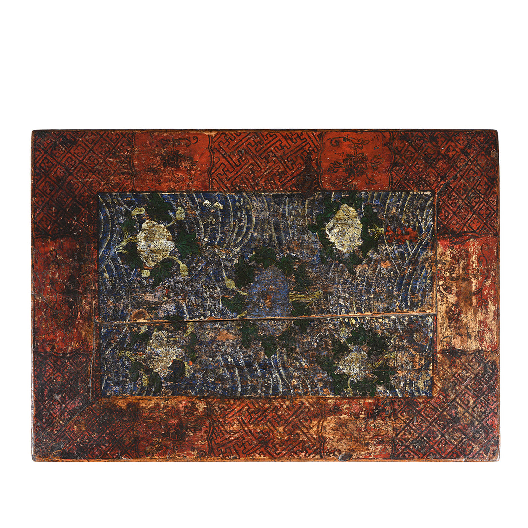 Top Down View Of Antique Painted Choksar Prayer Table from Tibet | Indigo Antiques