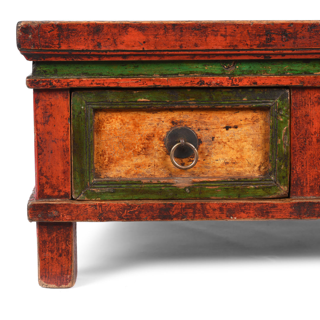 Corner Detail From Antique Painted Choksar Prayer Table from Tibet | Indigo Antiques