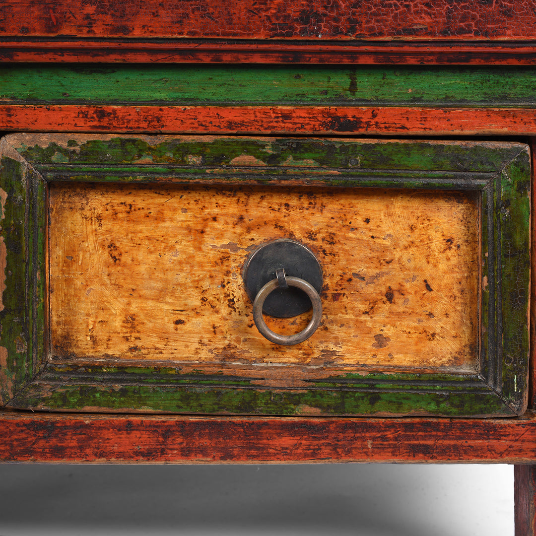 Drawer Detail From Antique Painted Choksar Prayer Table from Tibet | Indigo Antiques