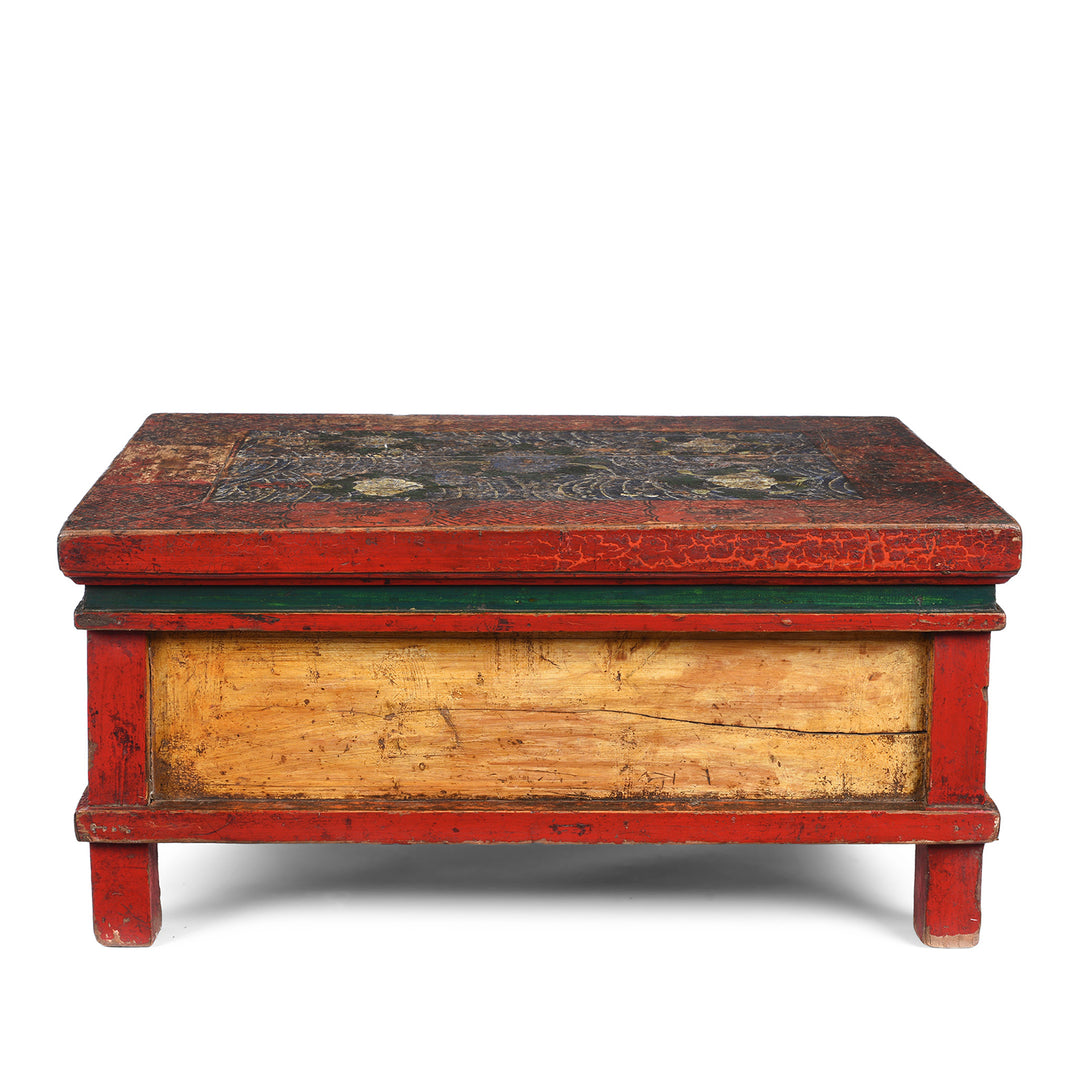 Back Of Antique Painted Choksar Prayer Table from Tibet | Indigo Antiques