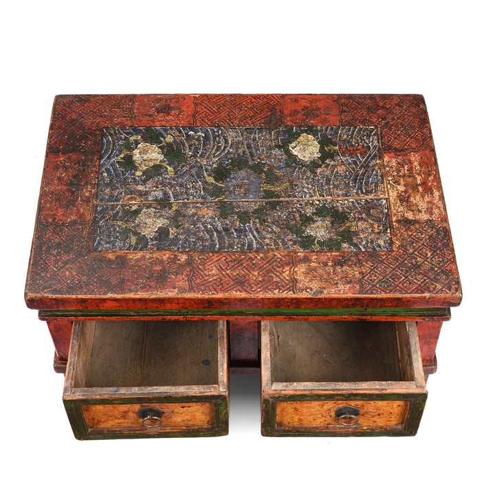 Drawer Detail From Antique Painted Choksar Prayer Table from Tibet | Indigo Antiques