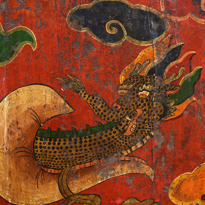 Makara Detail From Antique Original Painted Tibetan Door | Indigo Antiques
