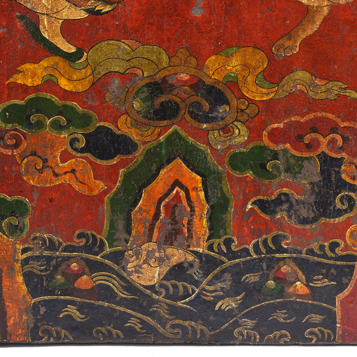 Ocean Detail From Antique Original Painted Tibetan Door | Indigo Antiques