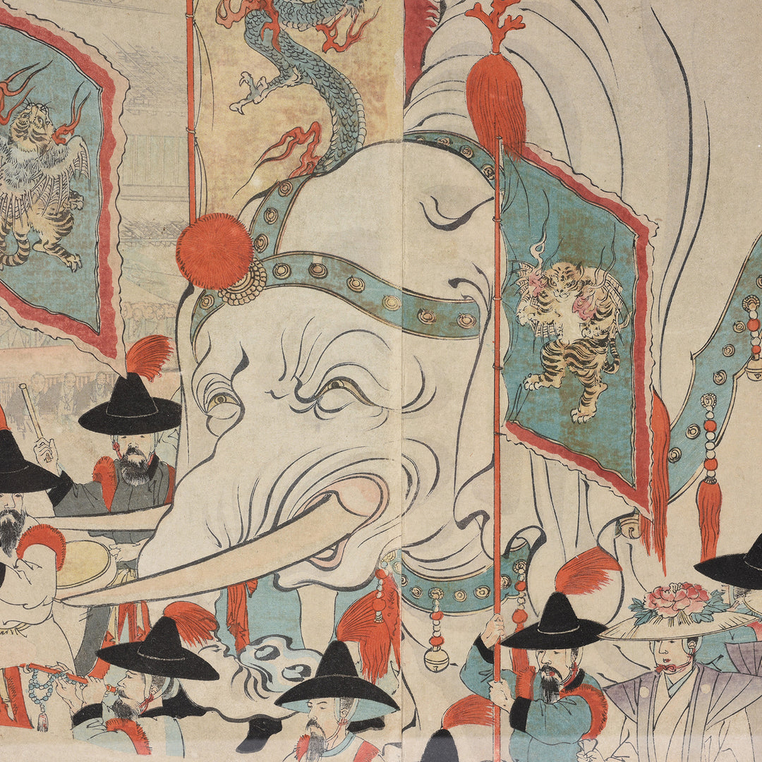 Elephant Detail From Original Japanese Triptych Woodblock Print - Chikanobu Elephant | Indigo Antiques