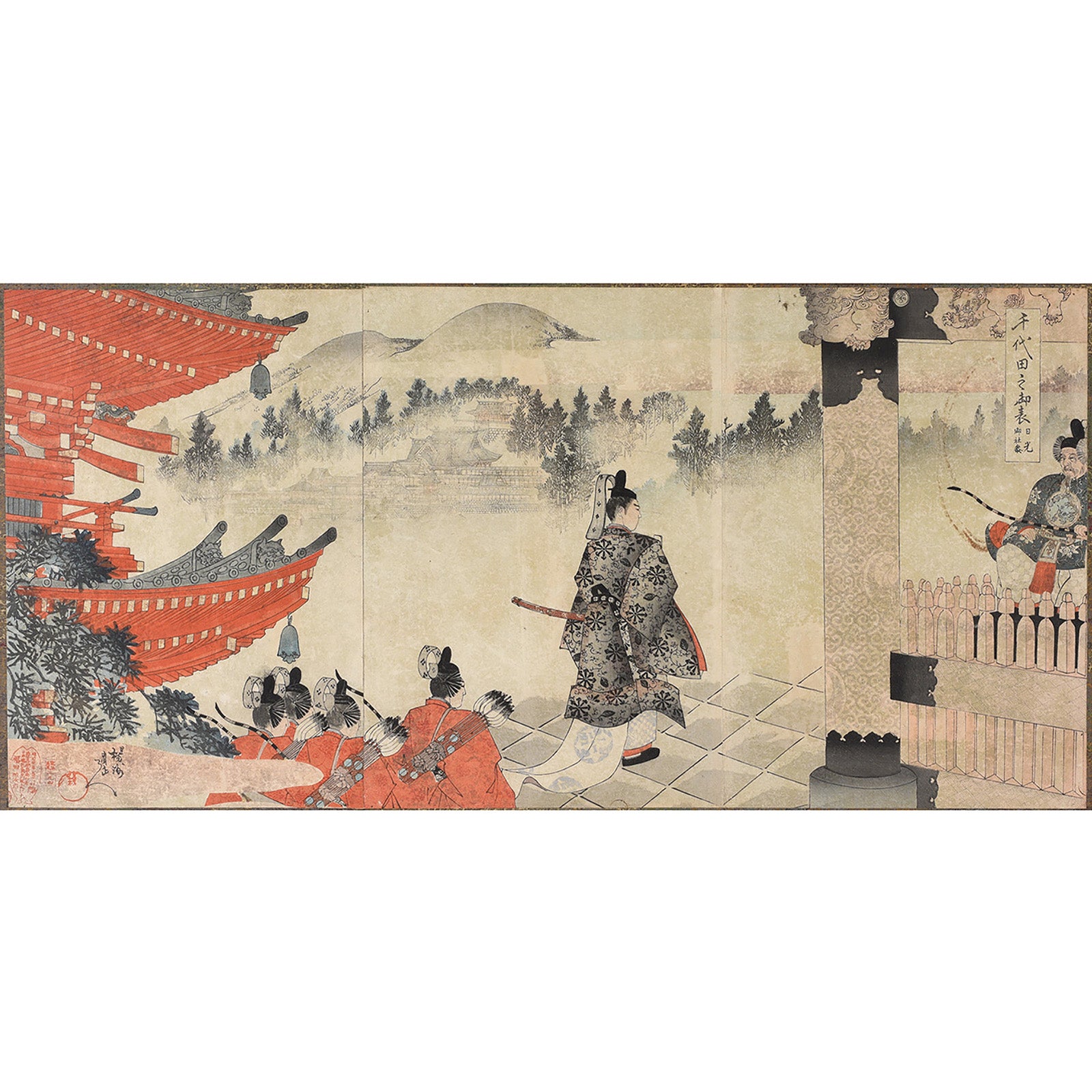 'Visit Of The Prince At Nikko shrine' Original Woodblock Print by Toyohara Chikanobu | Indigo Antiques