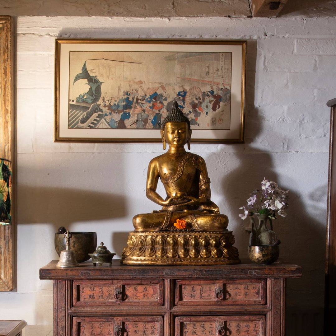 'Umbrella Give Away' Original Japanese Woodblock Triptych by Toyohara Chikanobu - Ca 1897 | Indigo Antiques