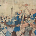 'Umbrella Give Away' Original Woodblock Triptych by Toyohara Chikanobu - Ca 1897