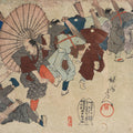 'Umbrella Give Away' Original Woodblock Triptych by Toyohara Chikanobu - Ca 1897