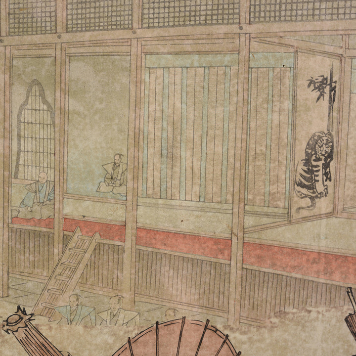 Background Detail From Original Japanese Triptych Woodblock Print - Chikanobu Crowd | Indigo Antiques