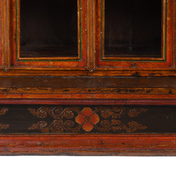 Floral Paintwork Detail From Antique Painted Tibetan Tabletop Cabinet - | Indigo Antiques