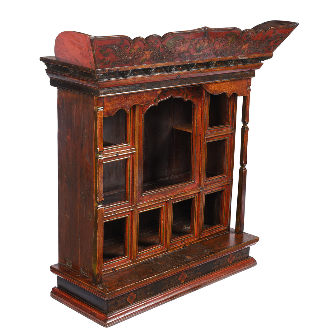 Angled View Of Antique Painted Tibetan Tabletop Cabinet - | Indigo Antiques