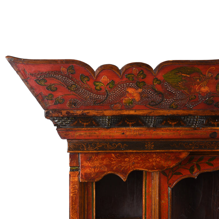 Corner Detail From Antique Painted Tibetan Tabletop Cabinet - | Indigo Antiques